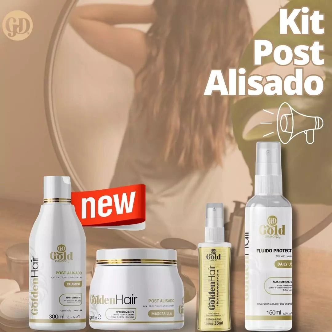 Kit Post Alisado | 4 Productos (Shampoo, Mascarilla, Sérum y Protector Térmico)